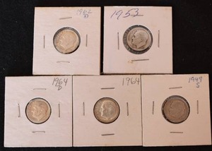lot 56 image: (5) 90% Silver Roosevelt Dimes