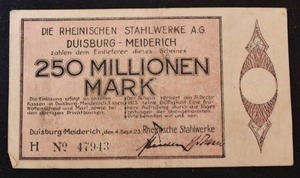 lot 58 image: 1923 Germany 250 Million Mark Hyperinflation Note