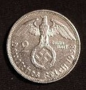 lot 82 image: 1938 WW2 German Third Reich Silver 2 Reichsmark Coin