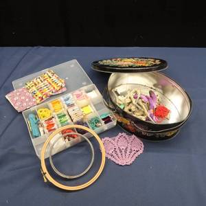 lot 9 image: EMBROIDERYLOT THREAD AND RINGS