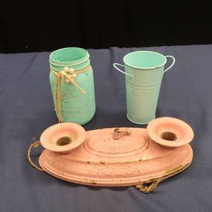 lot 28 image: LIGHT FIXURE WITH JAR AND MORE