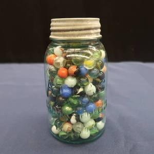 lot 48 image: MARBLES IN A MASON JAR