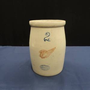 lot 75 image: ANTIQUE 2 GALLON STONEWARE RED WING BUTTER CHURN