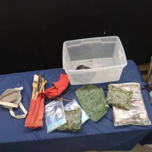 lot 78 image: 6 RAINSUITS, WATER CANTEEN, CAMPING GRILL SET