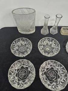 lot 54 image: Set of 5 Etched Crystal Bowls and Various Glass Vases