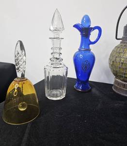 lot 95 image: VTG Glass Bells, VTG Decanters with Stoppers and Other Glass Decor