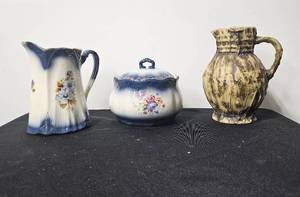 lot 99 image: Imperial Porcelain Pitcher and Serving Dish, Pottery Pitcher