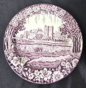 lot 109 image: England Antique Enoch Woods Castles Stokesay Wood and Sons Plate (1) and Bowls (3)