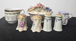 lot 112 image: VTG Salt and Pepper Shakers Inc 1 Versailles Bavaria Set, CoffeeTea Cups Made in Germany and Floral Dish with Lid