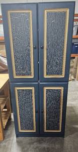 lot 130 image: Navy and Gold Color Distressed Look 6ft Cabinet w Shelves and Drawer
