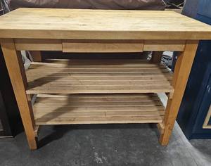 lot 131 image: Butcher Block Style Table and Drawer