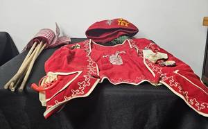 lot 144 image: Vintage Cootie Vest, Hat and Flags on Poles