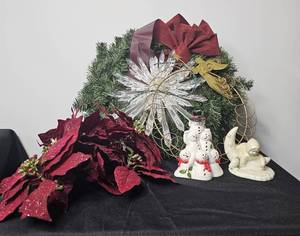 lot 145 image: Christmas Wreath, Poinsettias, Christmas Figurines