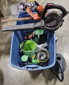 lot 196 image: Electric Leaf Blower and Trimmer (untested), Misc Gardening Tools