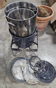 lot 197 image: Grill Stand, Fryer Pots, Propane Connector