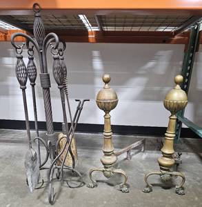 lot 211 image: Vintage Fireplace Tools and Andirons