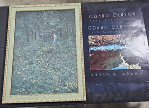 lot 221 image: Framed Artwork Signed Baird and 2 Grand Canyon Posters