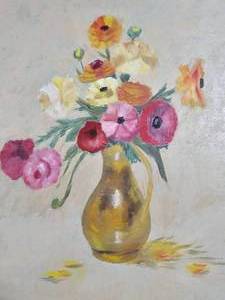 lot 223 image: Vase with Flowers Art - Signed JH