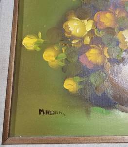 lot 224 image: Oil Painting Yellow Roses Signed M. Redon