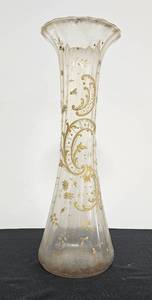 lot 233 image: 23in Enameled Glass Vase with Gold Tone TrimAccents