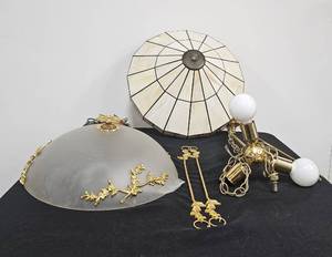 lot 234 image: Hanging Lamp w 16in. Frosted Glass Shade and Extra 20in. Shade