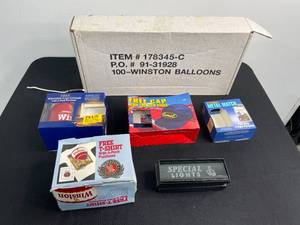 lot 265 image: Camel Joe Metal Matches and Ball CapWinston Can Cooler and T Shirt