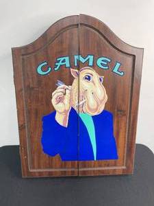 lot 269 image: Camel Logo Dart Board Cabinet with Cork Dart Board