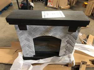 lot 5 image: StyleWell 40 in. Herringbone Stone Freestanding Electric Fireplace in Gray Slight Damage Customer Returns See Pictures