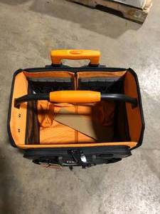lot 24 image: RIDGID 17 in. 62 Pocket Professional Grade Open Top Rolling Tool Bag Customer Returns See Pictures