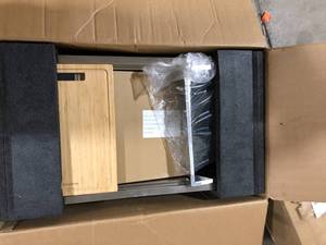 lot 33 image: Glacier Bay AIO Zero Radius Undermount 18G Stainless Steel 33 in. 5050 Double Bowl Workstation Kitchen Sink, Pull-Down Faucet     Customer Returns See Pictures