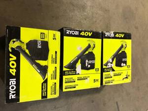lot 51 image: Lot of  3 RYOBI 40V Vac Attack Cordless Battery Leaf VacuumMulcher (Tool Only) Customer Returns See Pictures