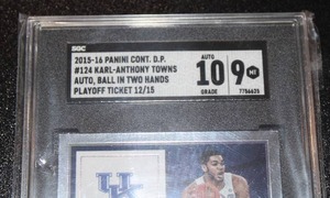 lot 1 image: 2015-16 Panini Contenders Playoff Ticket Karl Anthony Towns Autograph Rookie SGC 9.5 1215  Only 15 Exist