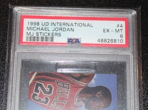 lot 12 image: 1998 Upper Deck International Stickers Michael Jordan #4 PSA 6