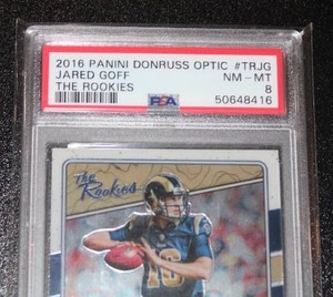 lot 15 image: 2016 Donruss Optic The Rookies Jared Goff #TRJG Rookie Card PSA 8