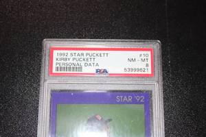 lot 33 image: 1992 Star Personal Data Kirby Puckett #10 PSA 8