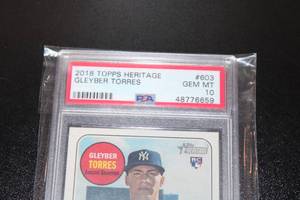 lot 102 image: 2018 Topps Heritage Gleyber Torres #603 Rookie Card PSA 10