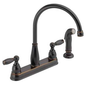 lot 23 image: DELTA Foundations 2-Handle Standard Kitchen Faucet with Side Sprayer in Oil-Rubbed Bronze