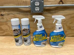 lot 68 image: Lot of 2 Cans of Armor ALL Disinfectant Cleaner and 2 Bottles of KRUD KUTTER Heavy Duty Cleaner and Disinfectant