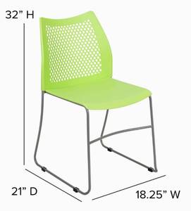 lot 115 image: BIZCHAIR Lot of 5- Home and Office Green Sled Base Stack Chairs with Air-Vent Back