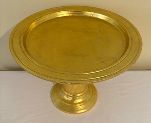 lot 86 image: Gold Painted Wooden Pedestal Plate from Indonesia