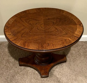 lot 95 image: Vintage Wooden Pedestal Circular Accent Table