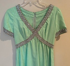 lot 99 image: Fancy Vintage Light Green Handmade Dress with Embellishments