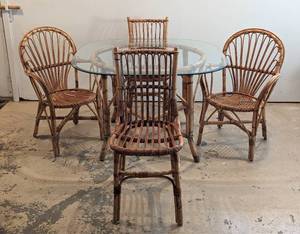 lot 43 image: Glass Topped Rattan Table Set