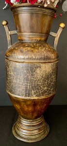 lot 103 image: Gorgeous Faux Flower Arrangement in Vintage Look Two Handled Vase