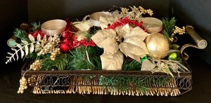 lot 110 image: Beautiful Three Candle Centerpiece and Mini Christmas Tree with Ornaments