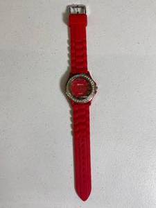 Red Geneva Platinum Watch decorated with Gem stones