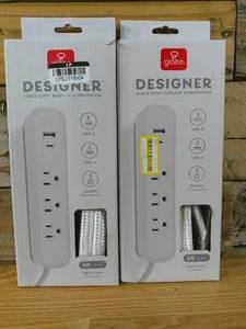 lot 57 image: Set of 2 Globe Electric 6 3 Outlet Extension Cord White