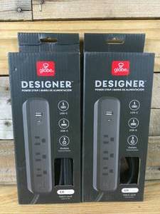 lot 20 image: Set of 2 Globe Electric Designer 6 ft. Power Strip Cord 1 USB-A, 1 USB-B, 3 Outlets