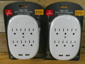 lot 64 image: Set of 2 Globe Electric 6 Outlet Adapter White