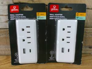 lot 66 image: Set of 2 Globe Electric 2 Outlet Adapter White